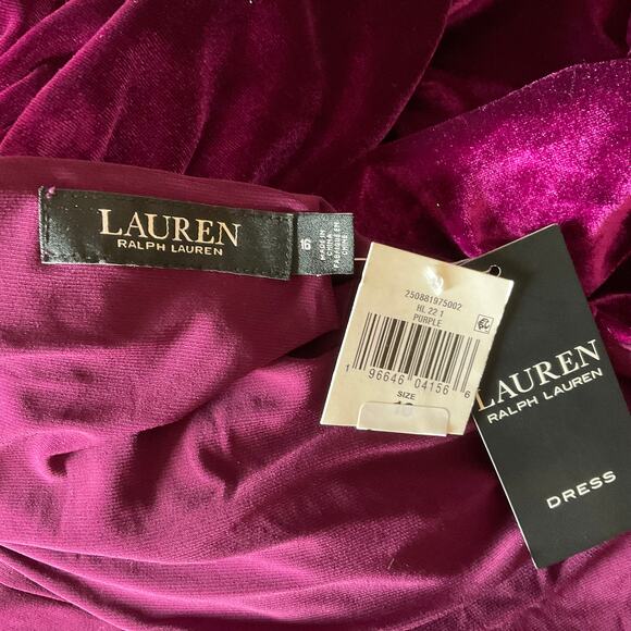 Ralph Lauren Women's Cocktail Dress Size 16 Purple Velvet Short Sleeve Faux Wrap - Picture 10 of 13